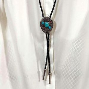 Vintage Western Silver Turquoise Bolo Tie Southwestern Cowgirl NWT